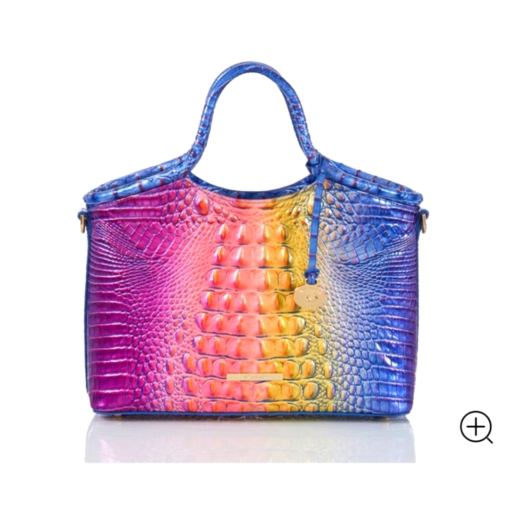 NWT, BRAHMIN SMALL ELLEN LUXURY HANDBAG RAINBOW OMBRE CROCODILE EMBOSSED LEATHER